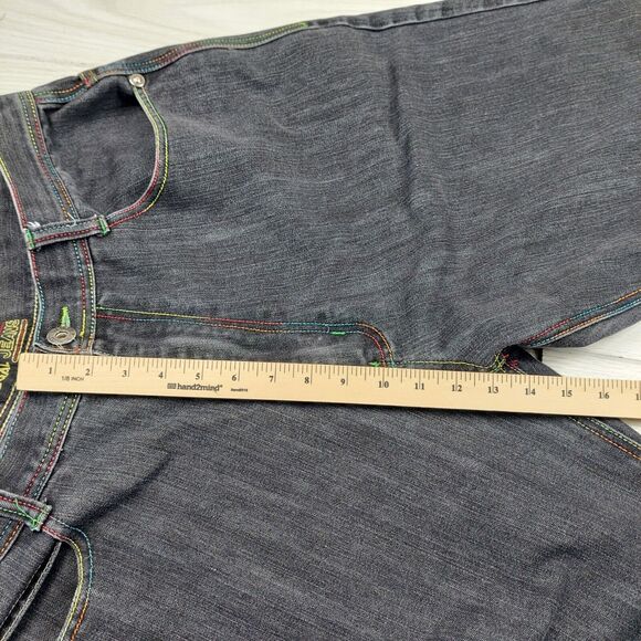 Regal Jeans Mens 40 Black Baggy Hip Hop Embroidered Wide Leg Y2K 38x31.5 Street - Picture 10 of 12